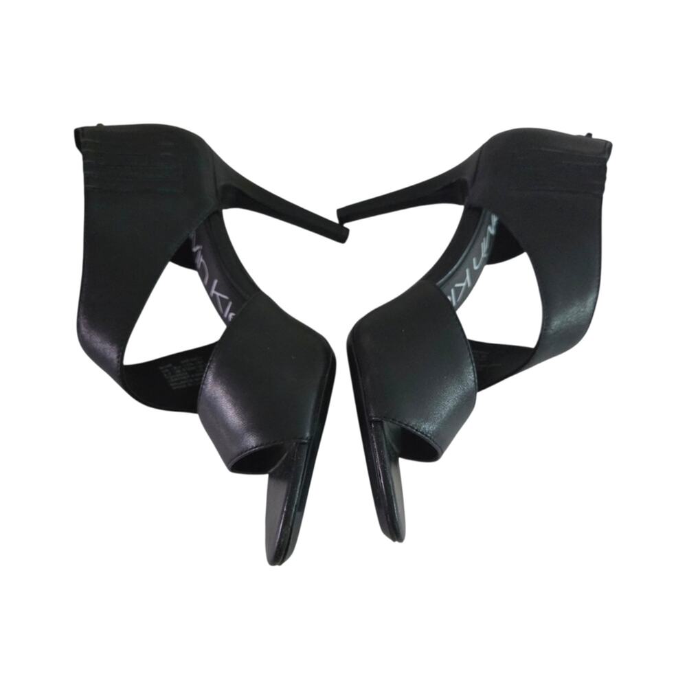 Calvin Klein | Niva Soft Black Leather D'Orsay Strappy Open Toe Stiletto Heels - Picture 4 of 10